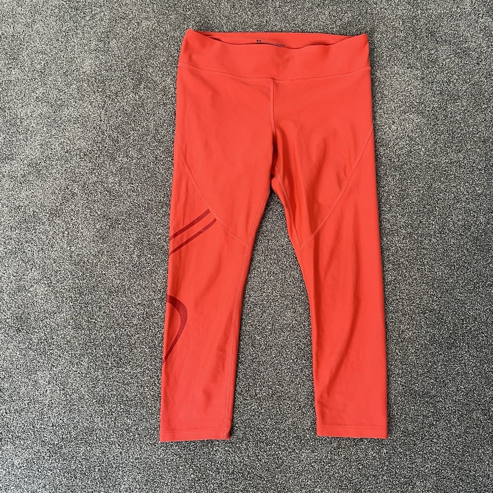 Under Armour HeatGear Leggings Red Compression Athletic Pants Womens L